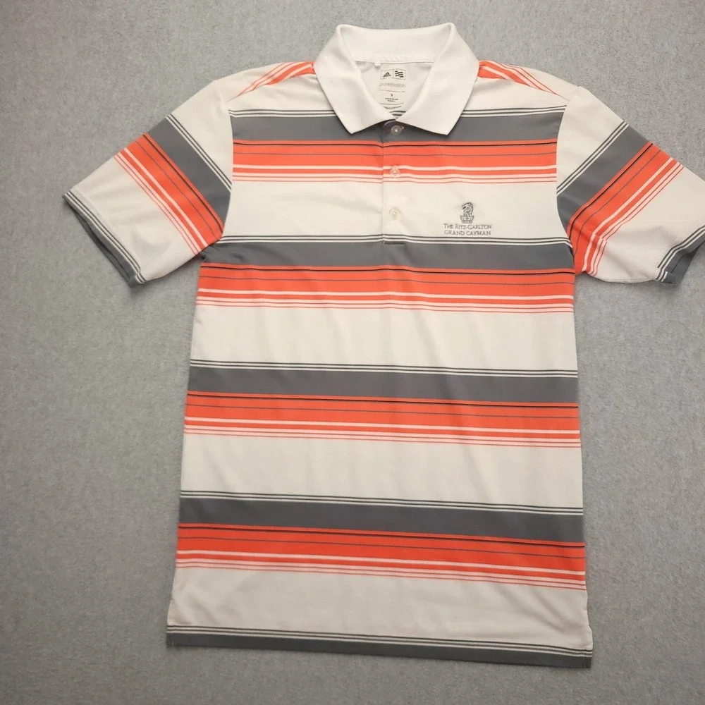 Adidas Puremotion Polo Shirt Mens S‎ White Stripe Ritz Carlton Golf Performance